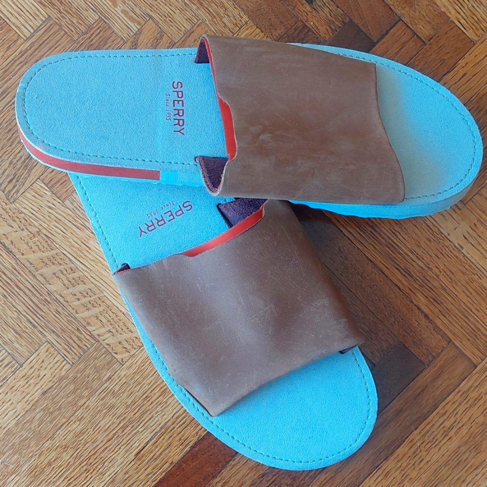 Nwob men's brown leather slide sandal 9M